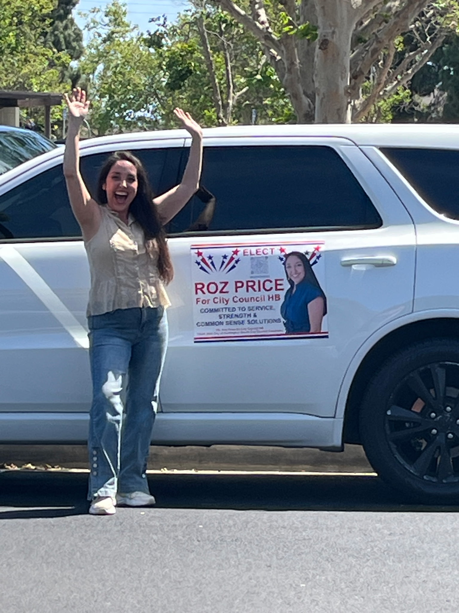 Roz Price campaign vehicle sign for City Council 2026